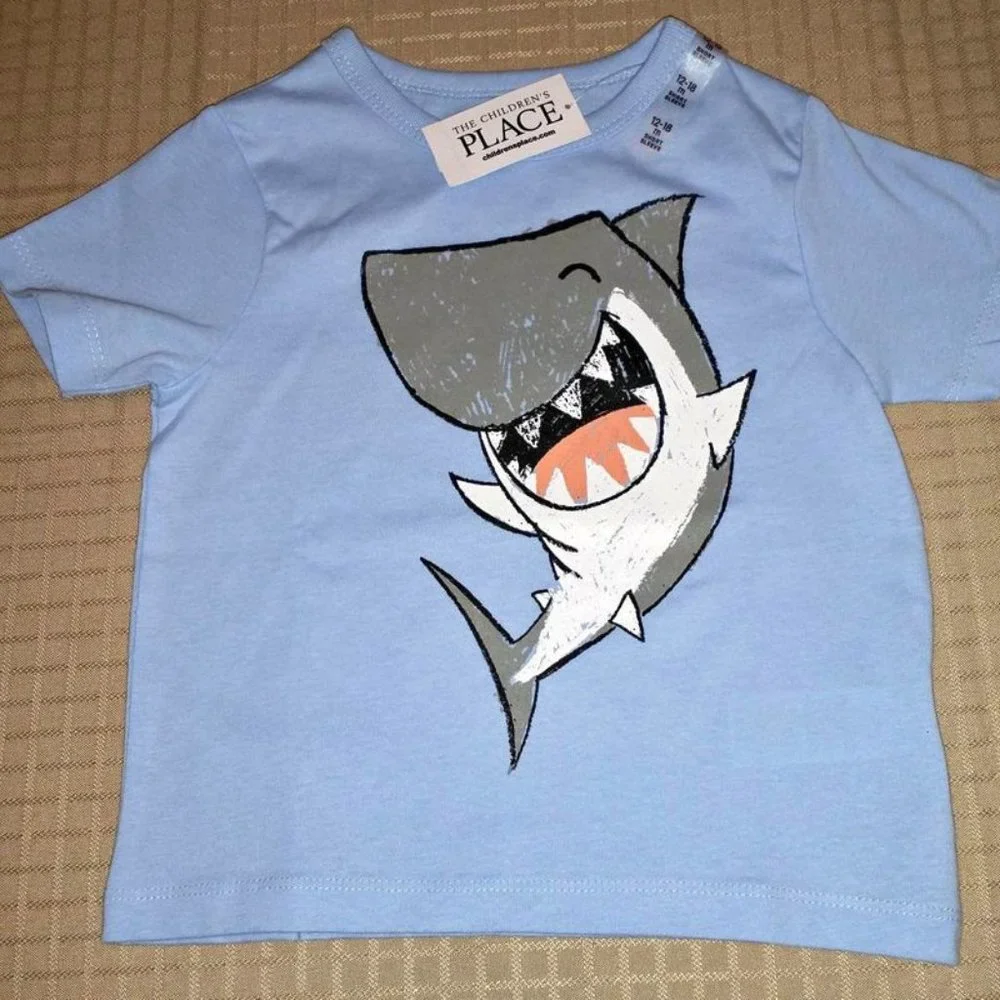 CHILDREN'S PLACE BABY TODDLER SHIRT blue shark  SIZE 12-18 Mnth K-316